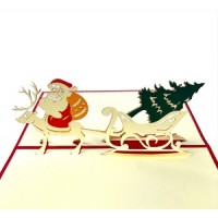 Handmade 3D Pop Up Xmas Card Merry Christmas Santa Claus Reindeer Sledge Gift Tree Seasonal Greetings Celebrations Card